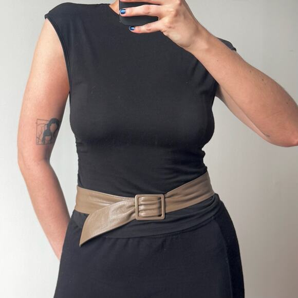 Vintage 80s Taupe Buttery Kid Leather Belt - Picture 1 of 9